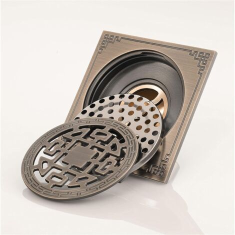 Bunthaus Drain De Douche Carre, Laiton Drainage De Douche 10x10 Caniveau De Douche Salle De Bains Anti-odeur Drain De Douche Antique