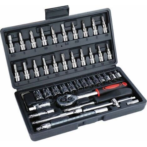Bunthaus Jeu De Douille 1/4 46 Pièces Douille De Clé Dynamométrique Acier Carbone Coffret De Clés À Douille Avec Cliquets,clé À Douille,poignée En T, Joint Universel,jeu D&39ecrous De Boîtier À Clique