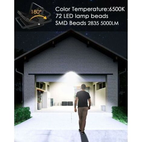 Bunthaus Projecteur À Détecteur De Mouvement 50w – Étanche Ip66 – Lumière Blanche Froide 6500k – Capteur Pir 180° Pour Éclairage Extérieur