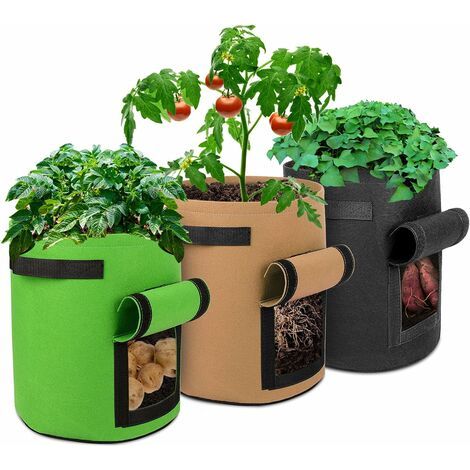 Bunthaus Sac À Plantes 3 Pièces 7 Gallons Plantes Sac De Croissance, Sac De Legumes Avec Rabat Et Poignées, Tissu Non-tissé Sac De Plantation De Pommes De Terre À Fenêtre