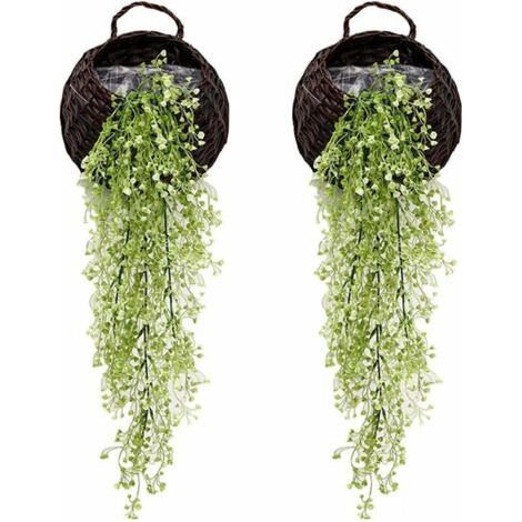 Bunthaus Lot De 2 Plante Fleurie Artificielle， Lierre Vigne Plante Artificielle Intérieur Exterieur Fleur Artificielles Pour Décoration Murale Et Jardin-85cm（vert Blanc）