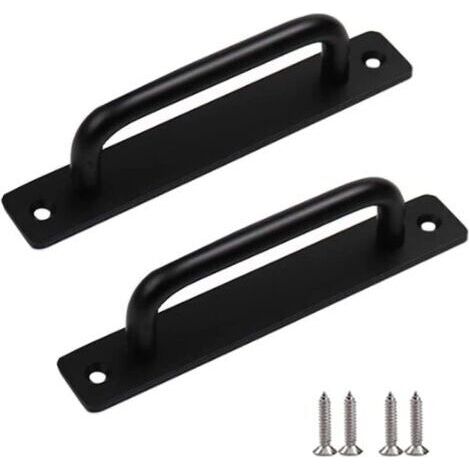 Bunthaus Poignées De Porte De Grange Robustes 2 Pièces, Poignées De Porte Coulissantes, Poignées De Porte En Aluminium Noir, Poignées De Porte Intérieures Et Extérieures Avec Vis