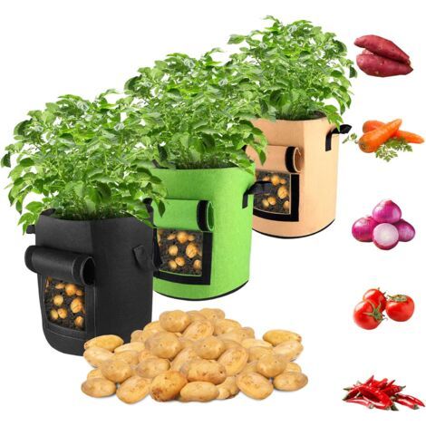 Bunthaus Sacs De Plantation 3 Pièces 7 Gallon Sac De Plantation Geotextile Sacs De Culture Pour Pommes Sac À Plantes En Textile Non-tissé Avec La Fenêtre Et La Poignée, Pour Tomates, Herbes, Fleurs