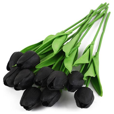 Bunthaus 10pcs Tulipes Noires, Fleurs Artificielles Pour Accessoires De Décoration De Mariage