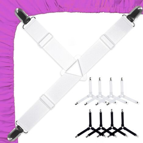 Bunthaus Lot De 8 Tendeurs De Drap De Lit Réglables Sangles De Serrage Triangulaires Pour Drap De Lit Tendeur Élastique Avec Clip Support Pour Canapé, Planche À Repasser, Matelas