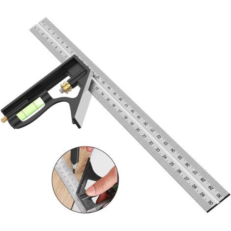 Bunthaus Équerre Combinée, Outils De Menuiserie Carrée En Acier Inoxydable De 12'/300 Mm, Règle De 45/90 Degrés Avec Niveau À Bulle