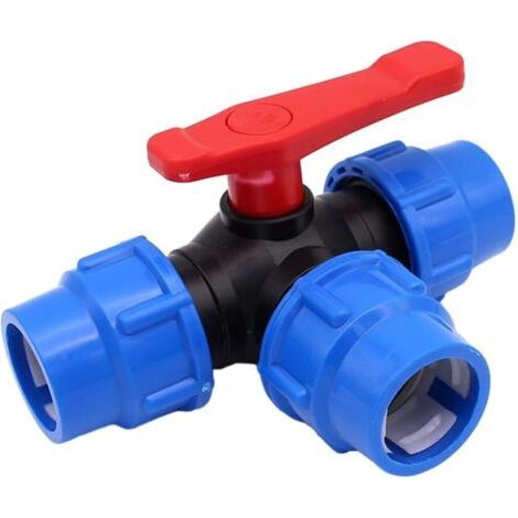 Bunthaus Robinet À Boisseau Sphérique À 3 Voies, Robinet À Boisseau Sphérique En Plastique Pour Tuyau En Polyéthylène, Accessoires D'Approvisionnement En Eau Domestique Industriel (25 Mm)