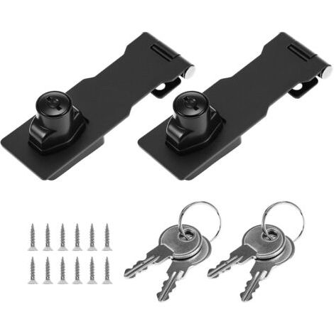 Bunthaus Moraillon De Verrouillage, Cadenas Moraillon Avec Clés Et Vis, 4" / 10cm, Noir, 2 Pièces, Pour Porte, Hangar, Cabinets And More