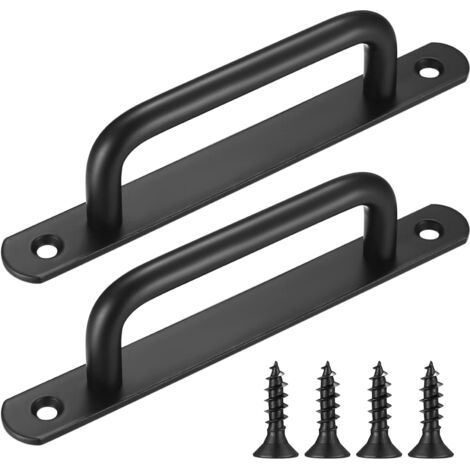 Bunthaus 2 Pièces Poignées De Porte Coulissante, Poignées De Porte De Grange, Poignées De Porte En Acier Inoxydable Avec Plaque, Poignées De Porte Coulissante, Portes Coulissantes, Noir