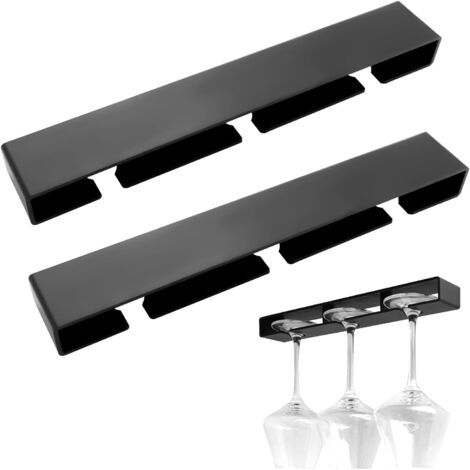 2 Pièces Support Verre A Pied Suspendu, Porte Verres Suspendu Sans Perçage, Support Verre Suspendus Auto-adhésif, Pour Comptoir De Bar, Cuisine, Placard, Sans Perforation(noir)