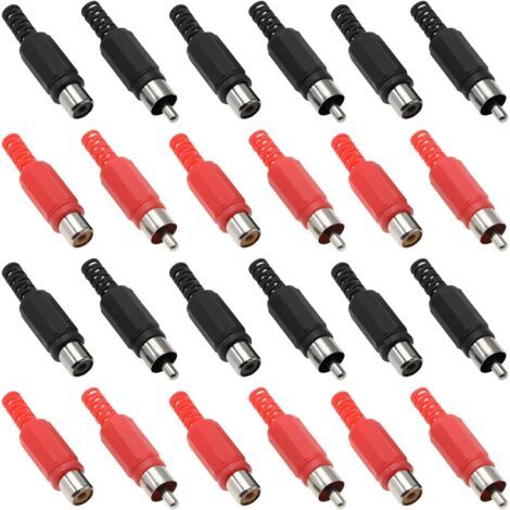Bunthaus Lot De 40 Adaptateurs De Prise Rca Audio Vidéo De Rechange Rca Mâle Et Femelle (10 Rouge Noir Mâle Et 10 Rouge Noir Femelle)