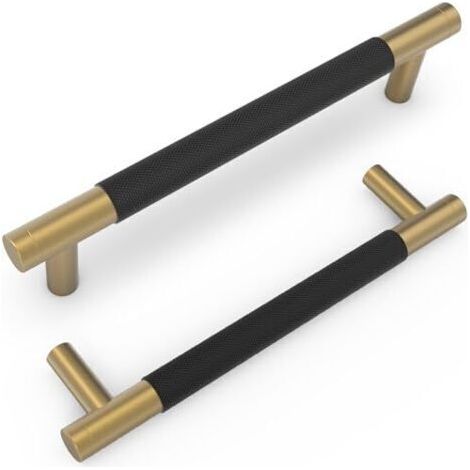Bunthaus Lot De 10 Poignées De 128 Mm Pour Meubles De Cuisine, Noires Et Bronze Champagne, Moletées. Poignées De Tiroir Noires Pour Meubles.
