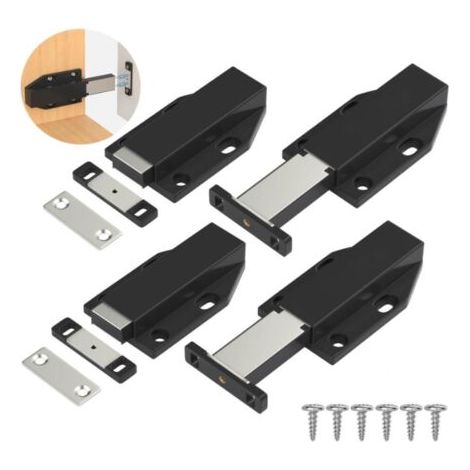 Bunthaus Noir Push To Open 4 Pièces Push Open Poussoir Porte Placard Aimant Fermeture Pour Armoire Tiroir Systeme Loquet Magnetique Verrou Poussoir Porte Amortisseur Pour La Porte De Placard