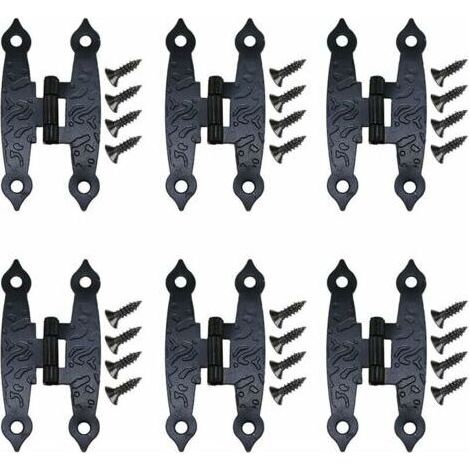 Bunthaus Charnières Décoratives Anciennes Noires À Fleurs - Lot De 18 - 65x33mm - Pour Meubles Et Armoires - Avec Vis - Quincaillerie Vintage
