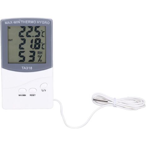 Bunthaus Thermomètre Intérieur Extérieur, Mètre D'Humidité De La Température De Type Moderne Avec Sonde Réglable Degrés Celsius Ou Fahrenheit Affichage Minimum Ou Maximum Degrés