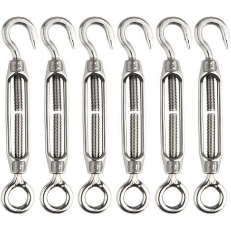 Bunthaus 6 Pcs Tendeur De Fil Tendeur M4 En Acier Inoxydable Réglable Crochet De Ridoir Et Oeil Ensemble Heavy Duty