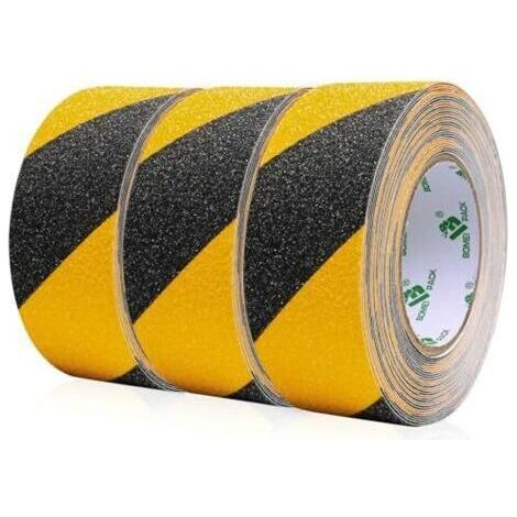 Bunthaus Lot De 3 Rouleaux De Ruban Antidérapant Noir Et Jaune Pour Escaliers, 5 Cm X 10 M, Ruban Adhésif Antidérapant Haute Adhérence, Ruban Adhésif Antidérapant Pour Escaliers