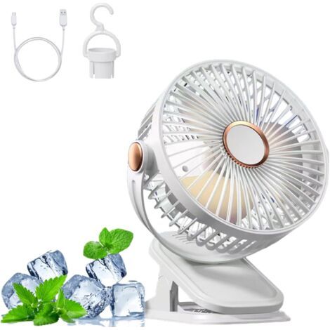 Bunthaus Mini Ventilateur Usb Silencieux 5 Vitesses Rotation 360° Pour Bureau, Maison, Camping Susceptible D'Être Accroché
