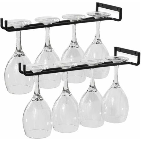 Bunthaus Porte Verre À Vin , 2 Pcs Porte Verres À Pied Support De Verre Avec Vis , Suspendu Support De Verre À Vin En Métal Durable Convient Pour 4 Verres Pour Cuisine, Bar, Restaurant , Noir