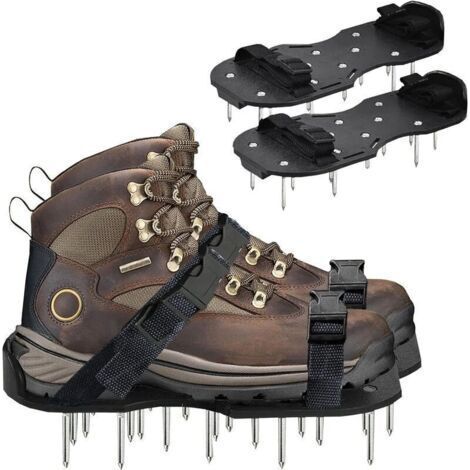 Bunthaus 1 Paire Aérateur De Pelouse, Scarificateur De Pelouse Scarificateur Chaussures À Pointes Avec Sangles Réglables, Universel À L'Intérieur Et À L'Exterieur,noire,de
