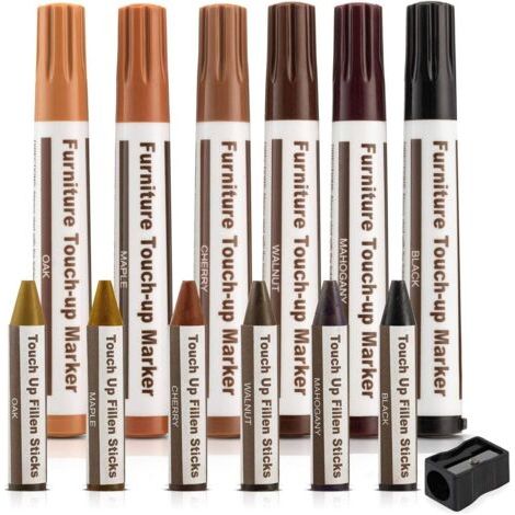 Bunthaus (16pièces) Kit De Réparation De Meubles Marqueurs Pour Bois Et Bâtons De Cire Avec Aiguiseur 6 Couleurs Pour Taches, Rayures, Sols, Tables, Bureaux, Charpentiers