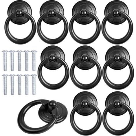Bunthaus 10pcs Noir Armoire Tire En Métal Bouton De Porte Anneaux De Tiroir Classique Tire Boutons De Meubles Ronds Bouton De Meubles Tire Avec Des Vis Pour Armoire Armoire Commode