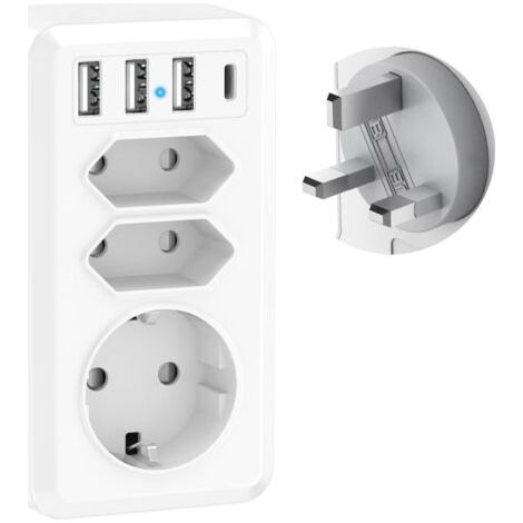 Bunthaus Adaptateur Voyage 7 En 1 Avec 3 Usb Et Usb-c Adaptateur France Vers Uk Prise Anglaise Adaptateur Uk Type G Pour Irlande Malaisie Angleterre Royaume-uni Dubai