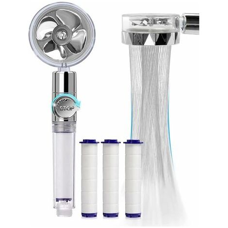 Bunthaus Douchette, Pommeau De Douche Anti Calcaire Economie Deau, Pommeau De Douche Helice Haute Pression Pivotant À 360 °, Filtre À Trois Niveaux Système De Filtrage Avec,3 Coton Pp Remplaçable (sil