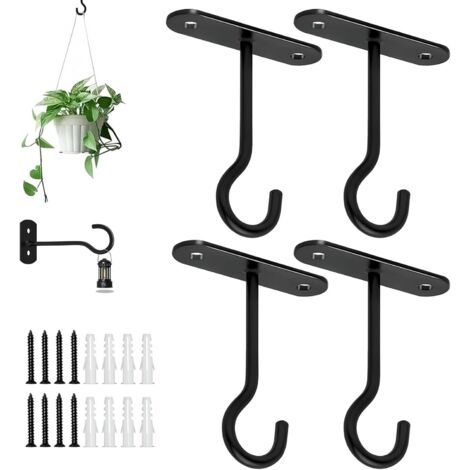 Bunthaus Lot De 4 Crochets Muraux Pour Plantes Suspendues 10 Cm Supports En Fer Noir Pour Pots De Fleurs, Lanternes, Mangeoires À Oiseaux Intérieur/extérieur