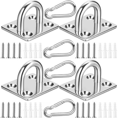 Bunthaus 4pcs Plaque À Œillet En Acier Inoxydable M5 304 Et 4 Crochets De Plafond, Boucle À Crochet Pour Matériel Marin Avec Vis Et Ancrages
