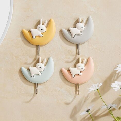 Bunthaus Lot De 4 Crochets Autocollants Pour Manteaux, Porte Clés, Crochets Créatifs Pour Clés En Forme De Lapin Mignon, Rangement Et Décoration Murale Pour Décoration De Pâques