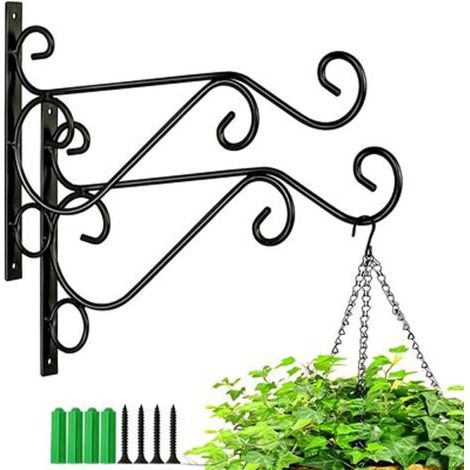 Bunthaus 2 Pièces Support Plante Mural Balcon, Support Plante Mural Balcon Avec Vis, Supports De Panier Suspendu En Fer Forgé En Métal Accessoires, Convient Pour Suspendre Des Pots De Fleurs Et Des La