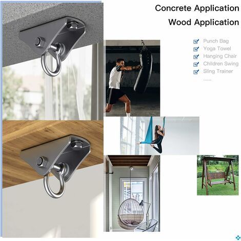Bunthaus Crochet Plafond, Crochet De Sac De Boxe Suspension De Fitness Plafond Et Crochet Mural Pour Hamac ，fauteuil，swing Avec Capacité De Charge Jusqu'à 400kg Pour Béton Ou Bois 180° Swing