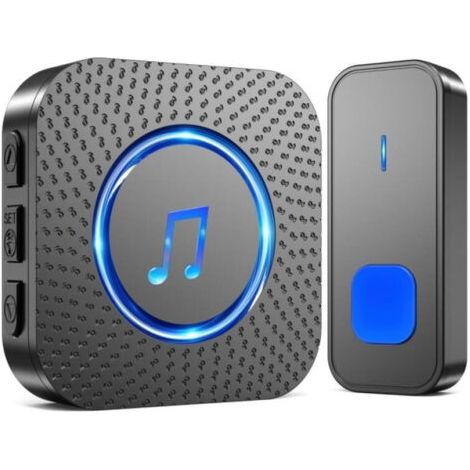 Bunthaus Noir，sonnette Sans Fil, 400m Sonnette Longue Portée Exterieur Étanche Electronique, Kit De Carillon Avec Récepteurs Enfichables Pour La Maison, Led Bleu, 55 Mélodies, 5 Niveaux Volumes