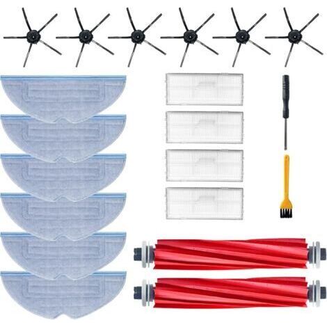 Bunthaus 20 Kit Accessoires Pièces De Rechange Pour Xiaomi Roborock S7 S7+ S7 Plus S7 Maxv Plus Ultra T7 T7s T7 Plus T7s Plus, 2 Brosses Principales, 4 Brosses Latérales, 4 Filtres, 6 Serpillière
