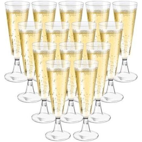Bunthaus 50 Pièces Flûtes À Champagne Transparent, Verres À Champagne En Plastique Élégantes Reutilisables, 160ml Gobelet Verre À Bière Vin Cocktail Pour Fêtes, Mariages, Noël