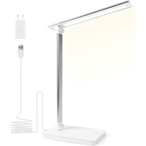 Bunthaus 15w Lampe De Bureau Led Puissante-3 Modes De Couleur&10 Niveaux De Luminosité Réglable-contrôle Tactile-protectiondes Yeux-lampe De Lecture Avec Port Usb Et Fonction Minuterie（argent） [classe