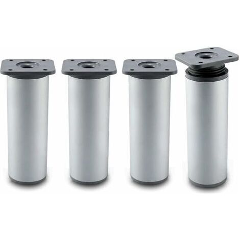 Bunthaus Pied De Meuble Pieds De Meuble De Salle De Bain Lot De 4 Design: Argent Hauteur : 20 Cm (+2cm) Reglable, 8-20cm En Option Forme Ronde: Ø4cm Matériel: Aluminium