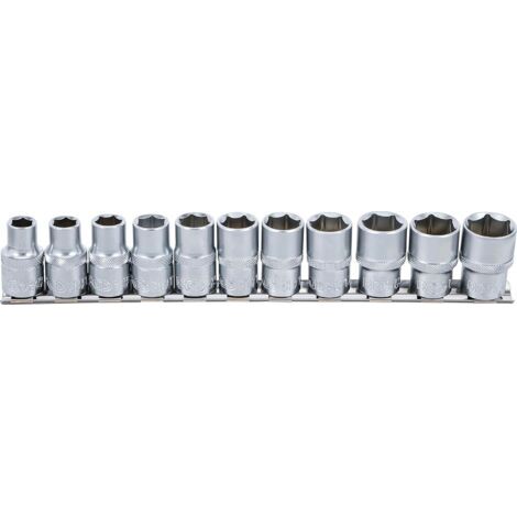 Bunthaus Lot De 11 Douilles Courtes Métriques, Entraînement 1/4", 6 Pans, Double Graisseur, Argent