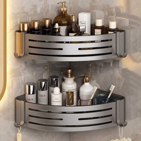 Bunthaus Étagère De Rangement D'Angle Murale Pour Salle De Bain, 2 Pièces, Nickel Brossé