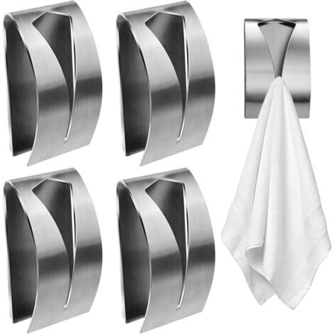 Bunthaus Pièces Patère Autocollant Salle De Bain,attache Torchon Mural Salle De Bain En Acier Inoxydable,accroche Porte Torchon Autocollante Cuisine,porte Serviette Sans Percage,argent