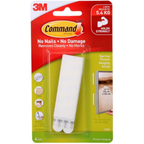 Bunthaus Bandes Suspendues Pour Grandes Photos, Paquet De 4x2 Bandes Adhésives, Blanc - Fixation Sans Dommage - Pour Affiches, Cadres Et Miroirs