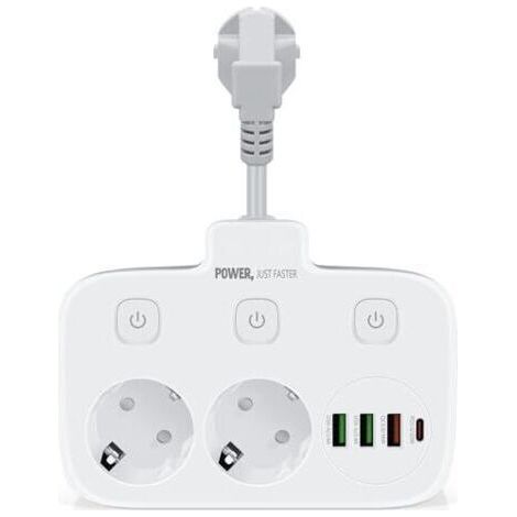 Bunthaus Double Prise Murale Avec Interrupteur, Ports Usb-c Et Usb-a, Charge Rapide Qc 3.0, Pour Le Bureau Et La Maison, Gris-blanc