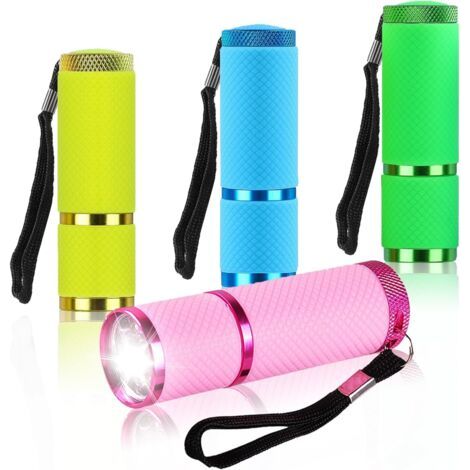 Bunthaus Lot De 4 Mini Lampes De Poche, 9 Led Et Lampe De Poche À Main De Couleurs Assorties Pour Camping, Randonnée, Extérieur (lumière Blanche) [classe Énergétique A]