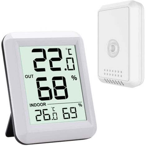 Bunthaus Thermomètre Intérieur Et Extérieur - Thermomètre Hygrometre Numérique Avec Grand Ecran Lcd - Thermomètre Connecté Avec Capteur Extérieure Sans Fil - Pour Bureau/maison/chambre(blanc)