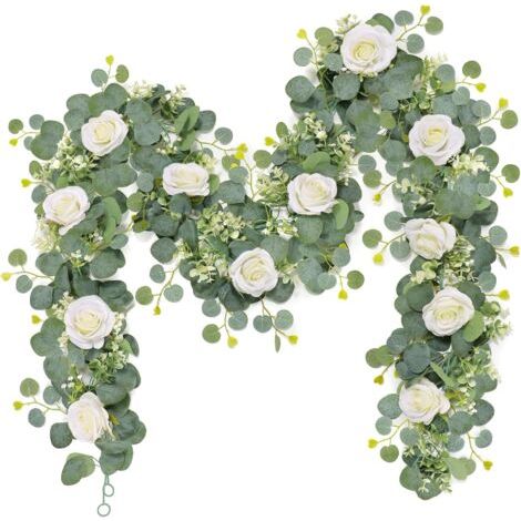 Bunthaus 2 Pièces Guirlande Fleurs Artificielles 1.8m Faux Rosier Guirlande Eucalyptus Plante Artificielle Guirlande De Fleur Fausse Plantes Suspendues Pour Murale Table Mariage À Maison Décoration