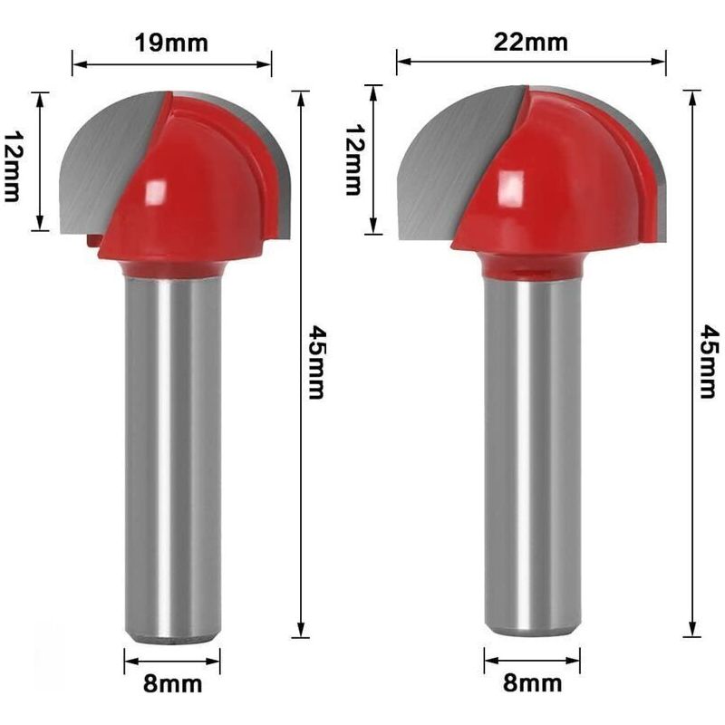 Set Mit 5 Runden Holzfräsern – Yg6 Hartmetallfräser – 8 Mm Schaftdurchmesser – Schnittdurchmesser 12/16/19/22/25,4 Mm