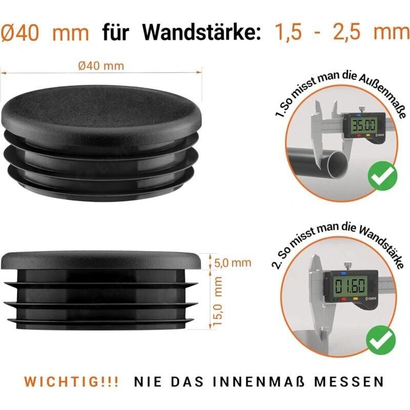 40-mm-rohrendkappen – 4er-pack – Hergestellt Aus Uv-beständigem Polyethylen – Schützt Böden Vor Kratzern