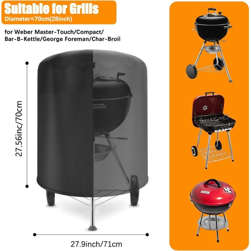 Runde, Wasserdichte Grillabdeckung Aus Uv-beständigem Oxford-gewebe – Winddichter Seitengurt – Geeignet Für Kugelgrills Mit Den Maßen Ø 71 X 70 Cm