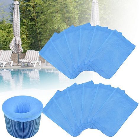 12 Chaussettes De Skimmer Piscine, Filtre Élastique En Nylon, Préfiltre Skimmer Pour Panier, Accessoires Piscine Bleu